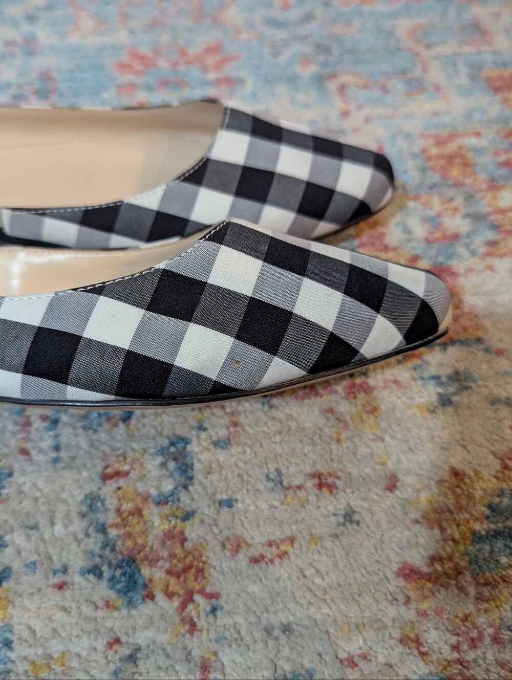 Nine West Wmns 10.5 M Gingham Check Black White Slip On Pointed Toe Ballet Flats - Picture 4 of 8